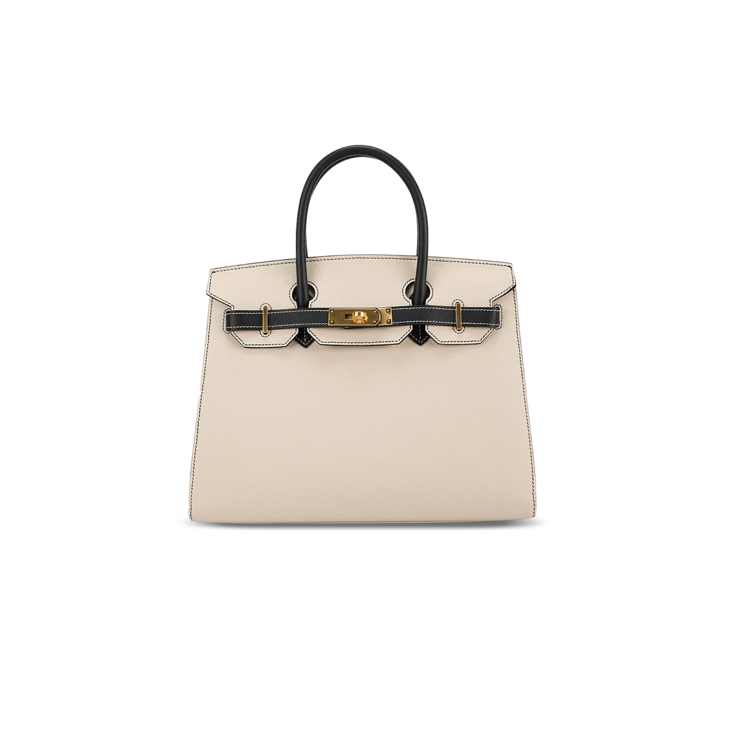 H**me5 birkin 30 epsom sellier milkshake white and black silver buckle h028368ck5z (30*23*15cm)